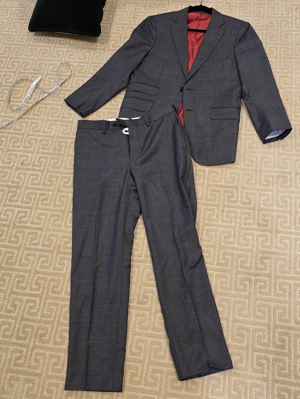 Suit Supply Men's Gray Two-Piece Suit with Red Lining